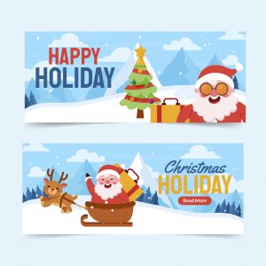 Flat Happy Holidays Horizontal Banners Set – Festive Seasonal Graphics