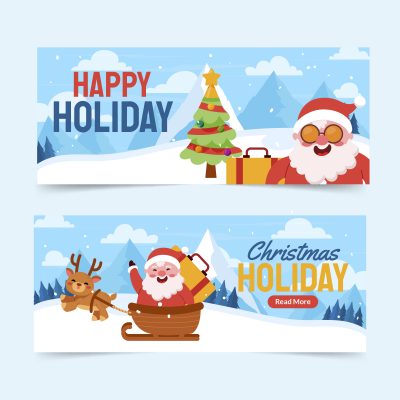 Flat Happy Holidays Horizontal Banners Set – Festive Seasonal Graphics